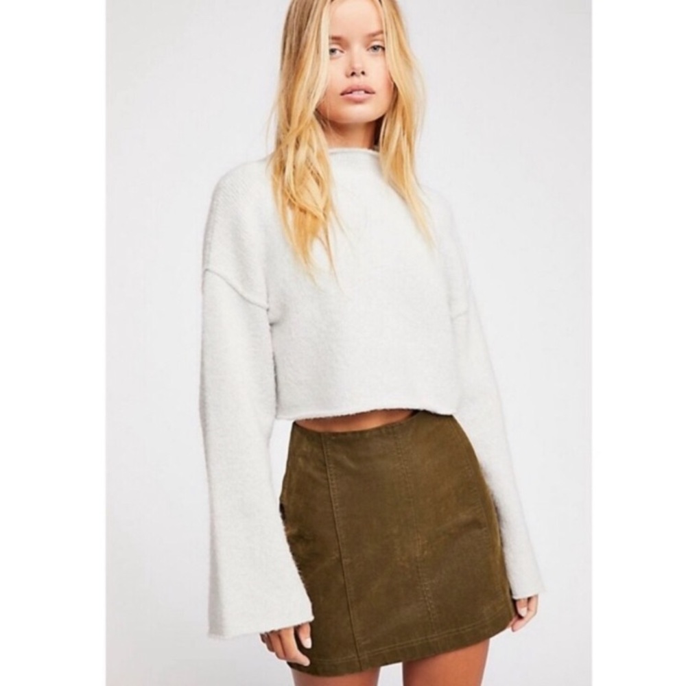 Free People mini skirt vegan faux suede green 0 nwt - Picture 2 of 8